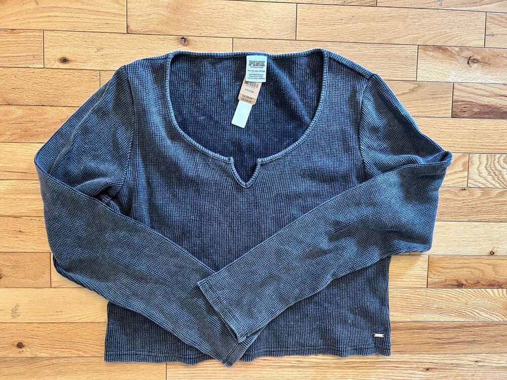 NWT Pink Victoria's Secret Long Sleeve Thermal Top Size XXL Grey Waffle Knit